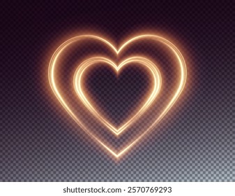 Shiny heart-shaped light effect with glittering sparks on a dark transparent background. Ideal for Valentine's, love themes, or festive projects.