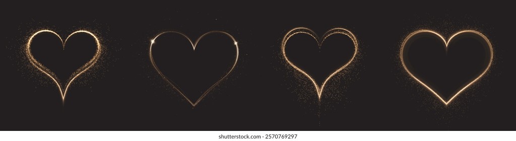 Shiny heart-shaped light effect with glittering sparks on a dark transparent background. Ideal for Valentine's, love themes, or festive projects.