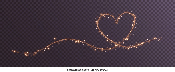 Shiny heart-shaped light effect with glittering sparks on a dark transparent background. Ideal for Valentine's, love themes, or festive projects.