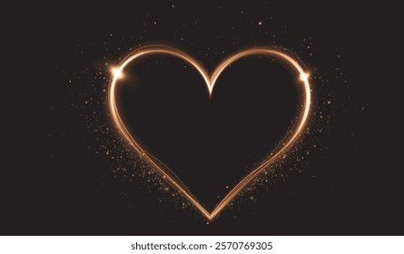 Shiny heart-shaped light effect with glittering sparks on a dark transparent background. Ideal for Valentine's, love themes, or festive projects.