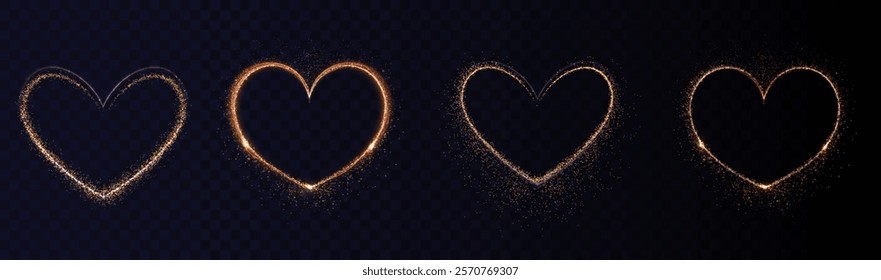 Shiny heart-shaped light effect with glittering sparks on a dark transparent background. Ideal for Valentine's, love themes, or festive projects.