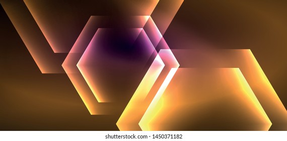 Shiny hexagon neon template. Futuristic digital technology concept. Vector abstract graphic design. Vector vintage retro illustration.