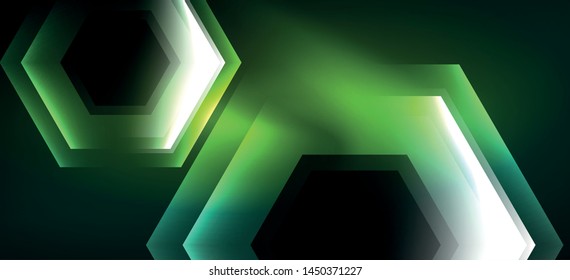 Shiny hexagon neon template. Futuristic digital technology concept. Vector abstract graphic design. Vector vintage retro illustration.
