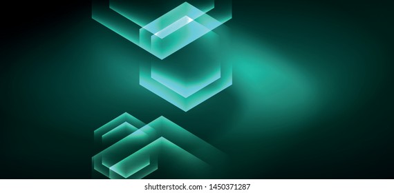 Shiny hexagon neon template. Futuristic digital technology concept. Vector abstract graphic design. Vector vintage retro illustration.