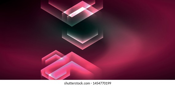 Shiny hexagon neon template. Futuristic digital technology concept. Vector abstract graphic design. Vector vintage retro illustration.
