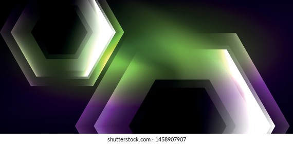 Shiny hexagon neon template. Futuristic digital technology concept. Vector abstract graphic design. Vector vintage retro illustration.
