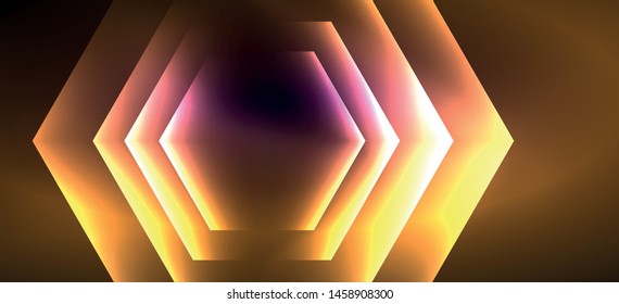 Shiny hexagon neon template. Futuristic digital technology concept. Vector abstract graphic design. Vector vintage retro illustration.