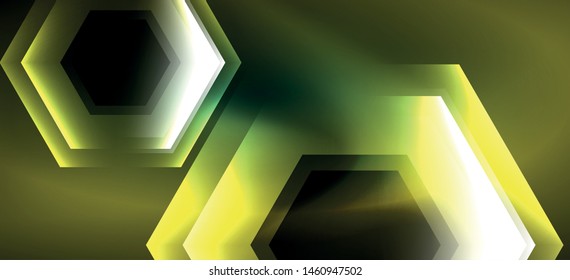 Shiny hexagon neon template. Futuristic digital technology concept. Vector abstract graphic design. Vector vintage retro illustration.