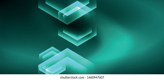 Shiny hexagon neon template. Futuristic digital technology concept. Vector abstract graphic design. Vector vintage retro illustration.