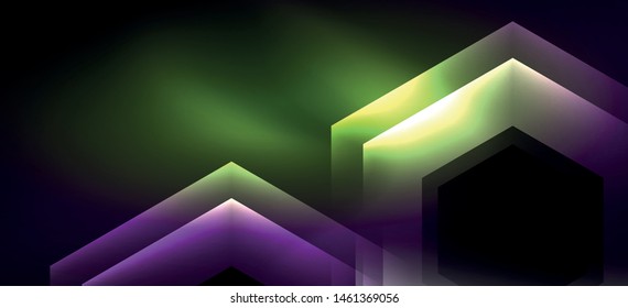 Shiny hexagon neon template. Futuristic digital technology concept. Vector abstract graphic design. Vector vintage retro illustration.