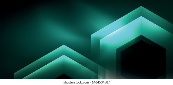 Shiny hexagon neon template. Futuristic digital technology concept. Vector abstract graphic design. Vector vintage retro illustration.