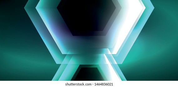 Shiny hexagon neon template. Futuristic digital technology concept. Vector abstract graphic design. Vector vintage retro illustration.