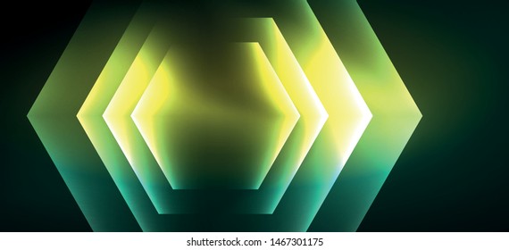 Shiny hexagon neon template. Futuristic digital technology concept. Vector abstract graphic design. Vector vintage retro illustration.