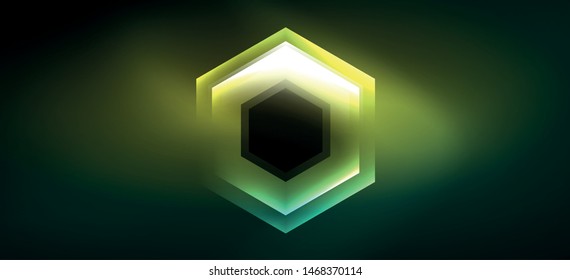 Shiny hexagon neon template. Futuristic digital technology concept. Vector abstract graphic design. Vector vintage retro illustration.