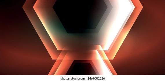 Shiny hexagon neon template. Futuristic digital technology concept. Vector abstract graphic design. Vector vintage retro illustration.