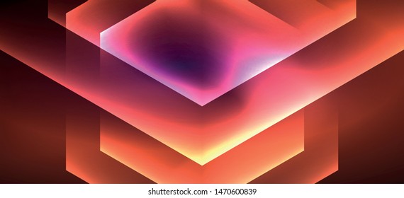 Shiny hexagon neon template. Futuristic digital technology concept. Vector abstract graphic design. Vector vintage retro illustration.