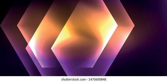 Shiny hexagon neon template. Futuristic digital technology concept. Vector abstract graphic design. Vector vintage retro illustration.