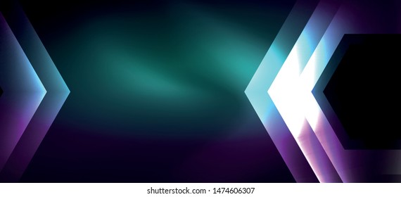 Shiny hexagon neon template. Futuristic digital technology concept. Vector abstract graphic design. Vector vintage retro illustration.