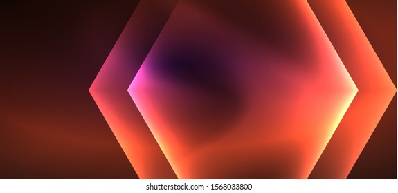 Shiny hexagon neon template. Futuristic digital technology concept. Vector abstract graphic design. Vector vintage retro illustration.