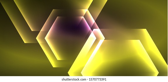 Shiny hexagon neon template. Futuristic digital technology concept. Vector abstract graphic design. Vector vintage retro illustration.