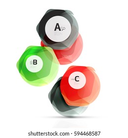 Shiny hexagons with infographics options isolated on white. Abstract geometrical banner