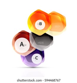 Shiny hexagons with infographics options isolated on white. Abstract geometrical banner