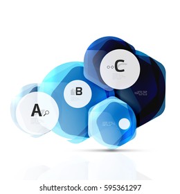 Shiny hexagons with infographics options isolated on white. Abstract geometrical banner
