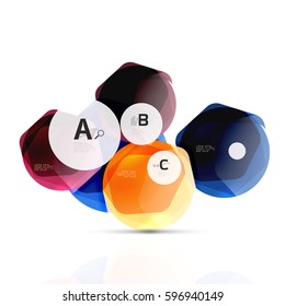 Shiny hexagons with infographics options isolated on white. Abstract geometrical banner