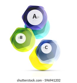 Shiny hexagons with infographics options isolated on white. Abstract geometrical banner