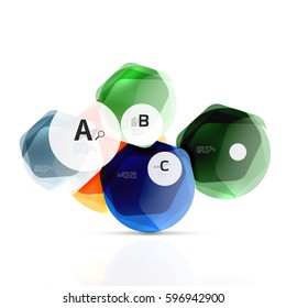 Shiny hexagons with infographics options isolated on white. Abstract geometrical banner