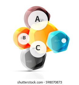 Shiny hexagons with infographics options isolated on white. Abstract geometrical banner