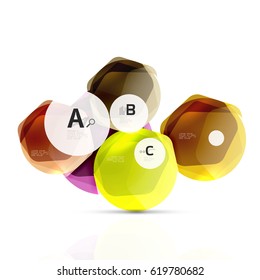 Shiny hexagons with infographics options isolated on white. Abstract geometrical banner