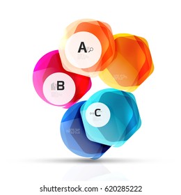 Schlaue Hexagons mit Infografik-Optionen, einzeln auf weiß. Abstrakter geometrischer Banner