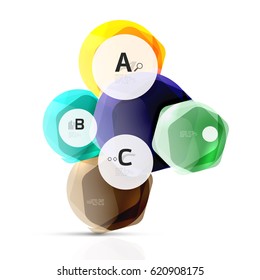 Shiny hexagons with infographics options isolated on white. Abstract geometrical banner
