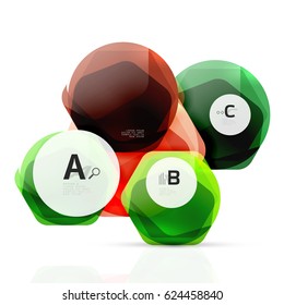 Shiny hexagons with infographics options isolated on white. Abstract geometrical banner