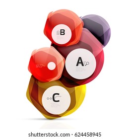 Shiny hexagons with infographics options isolated on white. Abstract geometrical banner