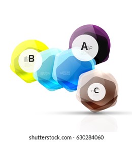 Shiny hexagons with infographics options isolated on white. Abstract geometrical banner