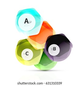 Shiny hexagons with infographics options isolated on white. Abstract geometrical banner