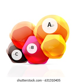 Schlaue Hexagons mit Infografik-Optionen, einzeln auf weiß. Abstrakter geometrischer Banner