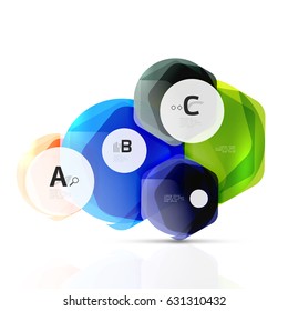 Hexágonos brilhantes com opções infográficas isoladas em branco. Banner geométrico abstrato