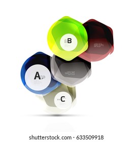 Schlaue Hexagons mit Infografik-Optionen, einzeln auf weiß. Abstrakter geometrischer Banner