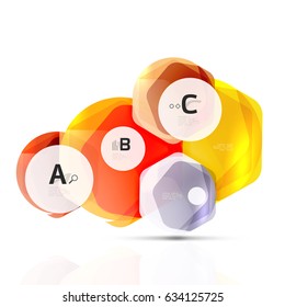 Hexagones brillantes con opciones de infografía aisladas en blanco. Pancarta geométrica abstracta