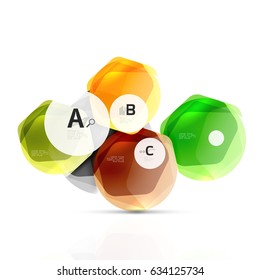 Shiny hexagons with infographics options isolated on white. Abstract geometrical banner