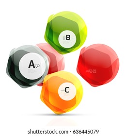 Shiny hexagons with infographics options isolated on white. Abstract geometrical banner
