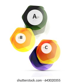 Shiny hexagons with infographics options isolated on white. Abstract geometrical banner