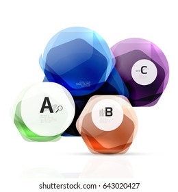 Shiny hexagons with infographics options isolated on white. Abstract geometrical banner