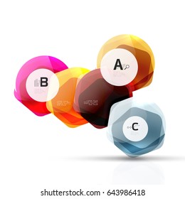Shiny hexagons with infographics options isolated on white. Abstract geometrical banner
