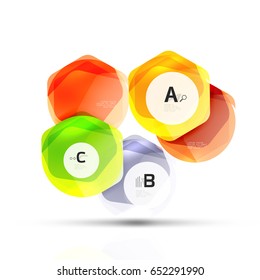 Shiny hexagons with infographics options isolated on white. Abstract geometrical banner