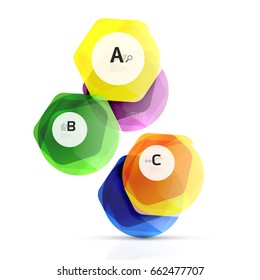 Shiny hexagons with infographics options isolated on white. Abstract geometrical banner