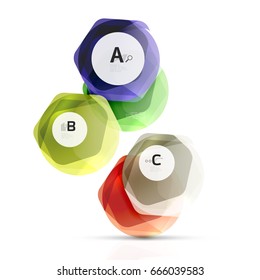 Shiny hexagons with infographics options isolated on white. Abstract geometrical banner
